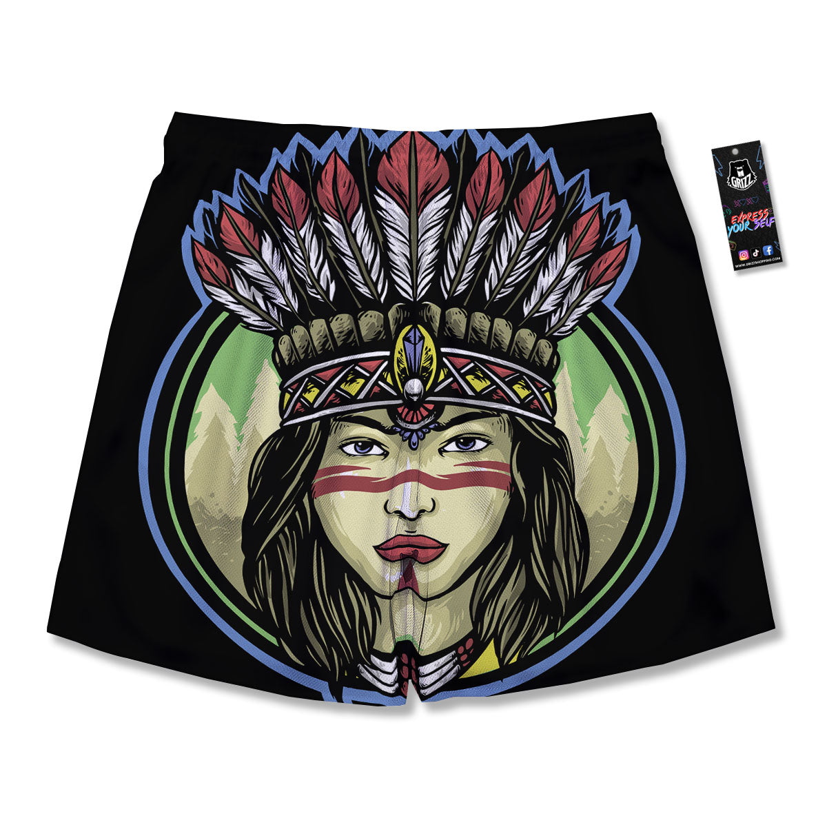 Woman Portrait Native Indian Print Men's Running Shorts-grizzshop