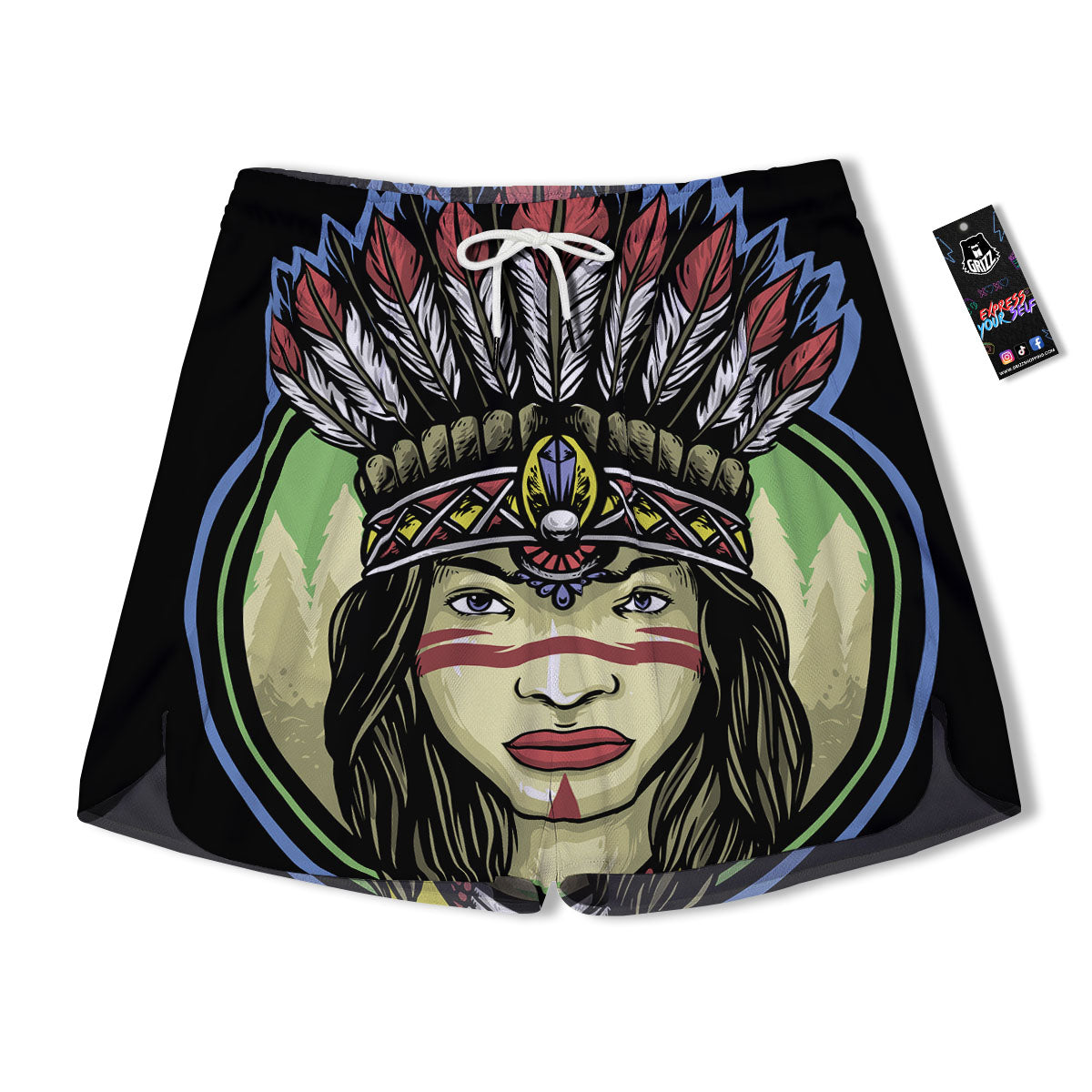 Woman Portrait Native Indian Print Men's Running Shorts-grizzshop