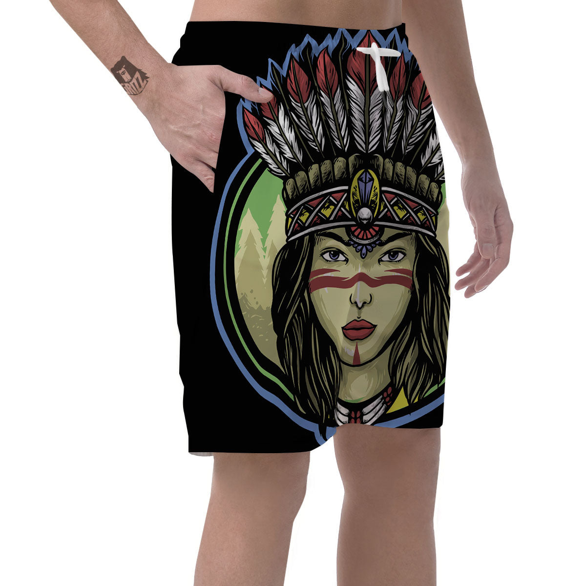 Woman Portrait Native Indian Print Men's Shorts-grizzshop