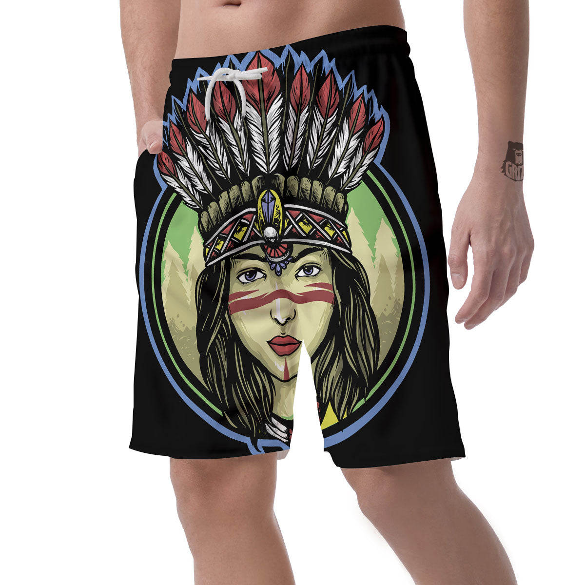 Woman Portrait Native Indian Print Men's Shorts-grizzshop
