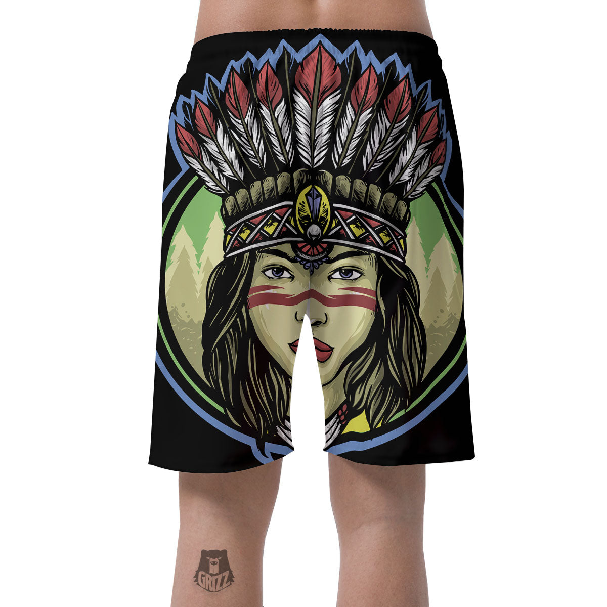 Woman Portrait Native Indian Print Men's Shorts-grizzshop