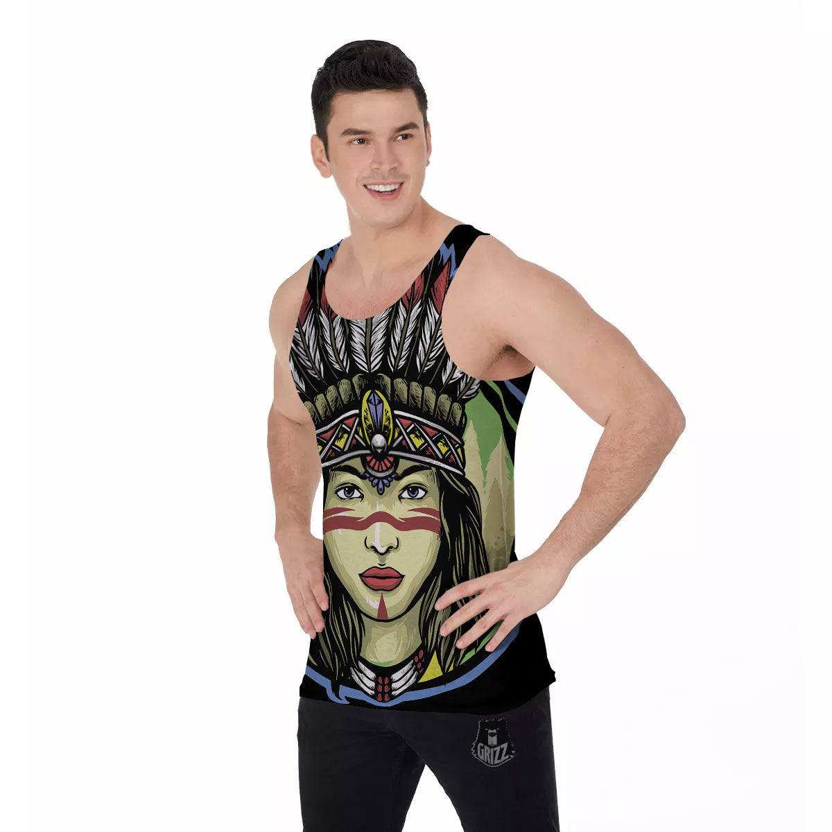 Woman Portrait Native Indian Print Men's Tank Top-grizzshop