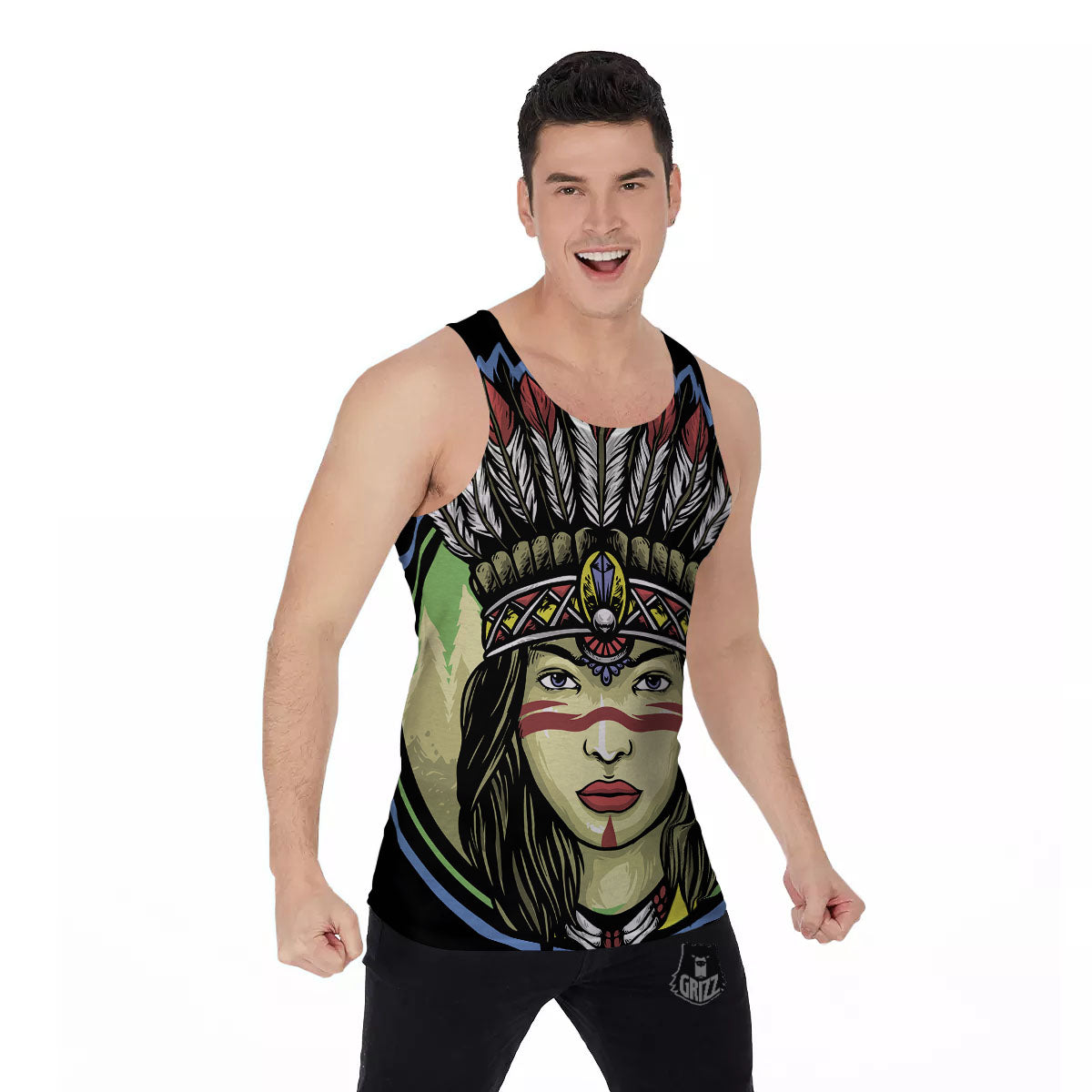 Woman Portrait Native Indian Print Men's Tank Top-grizzshop