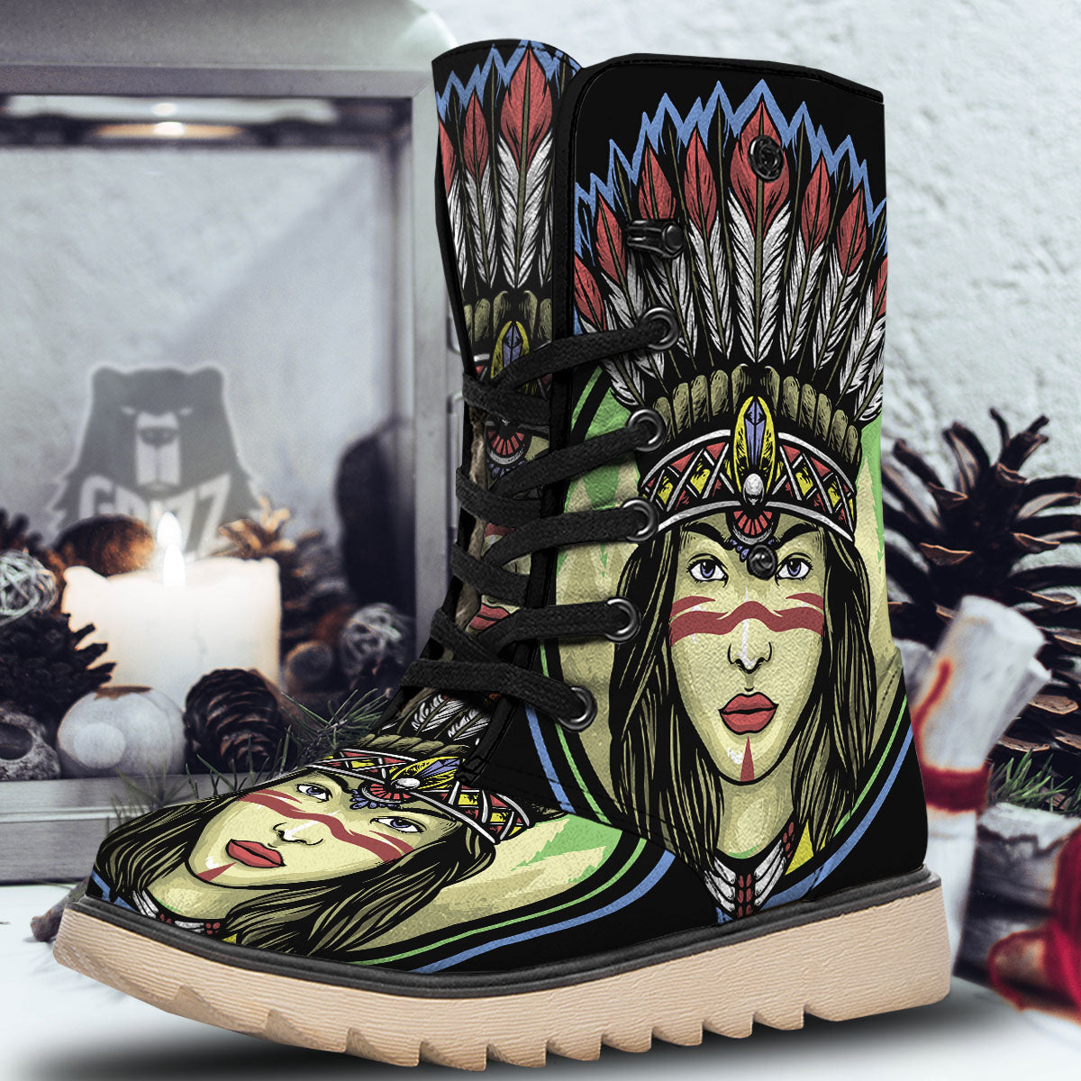 Woman Portrait Native Indian Print Snow Boots-grizzshop