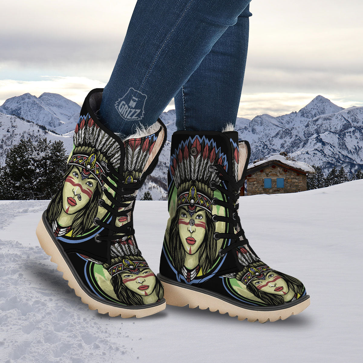 Woman Portrait Native Indian Print Snow Boots-grizzshop