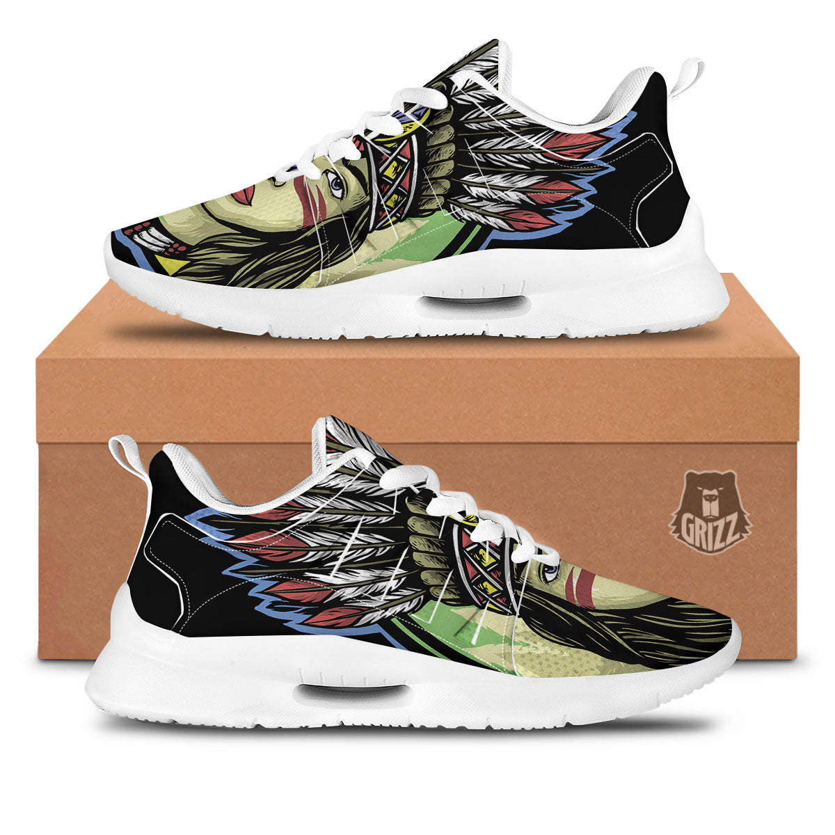 Woman Portrait Native Indian Print Tennis Shoes-grizzshop