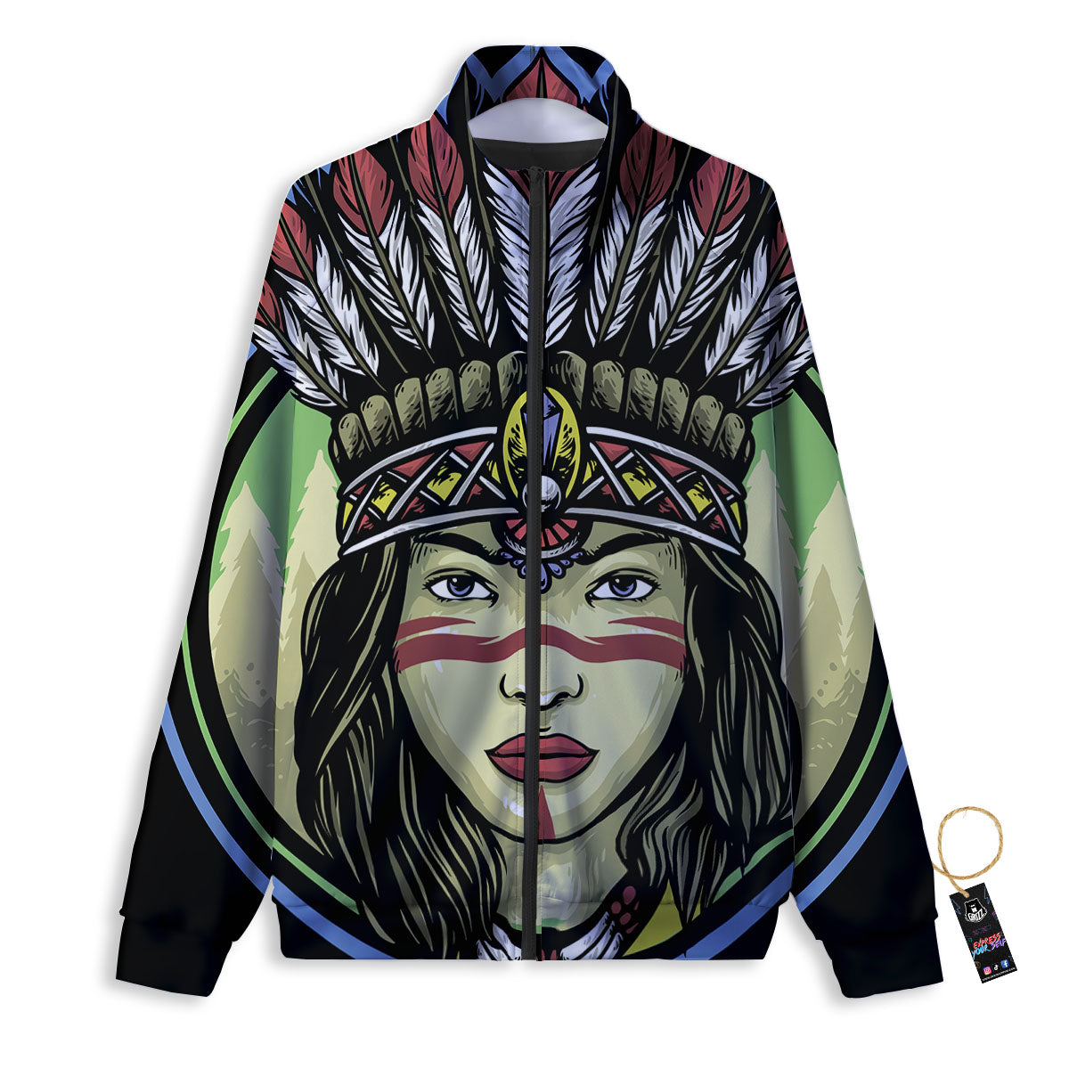 Woman Portrait Native Indian Print Track Jacket-grizzshop