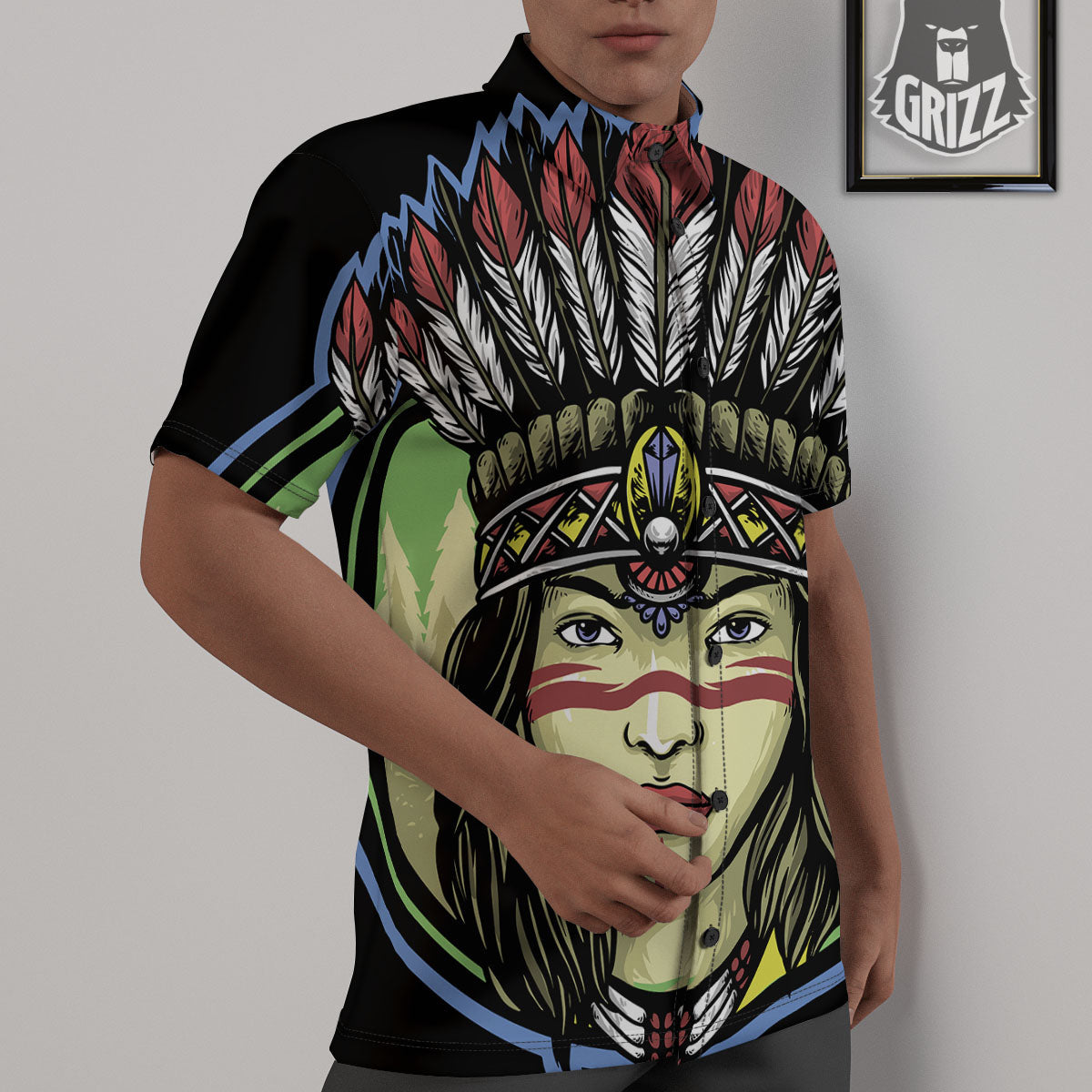 Woman Portrait Native Indian Print Untucked Shirts-grizzshop