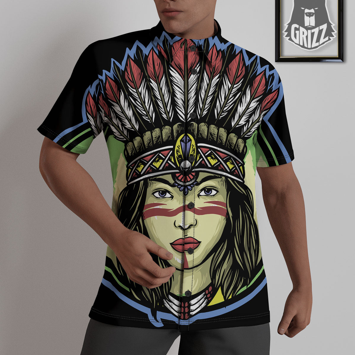 Woman Portrait Native Indian Print Untucked Shirts-grizzshop