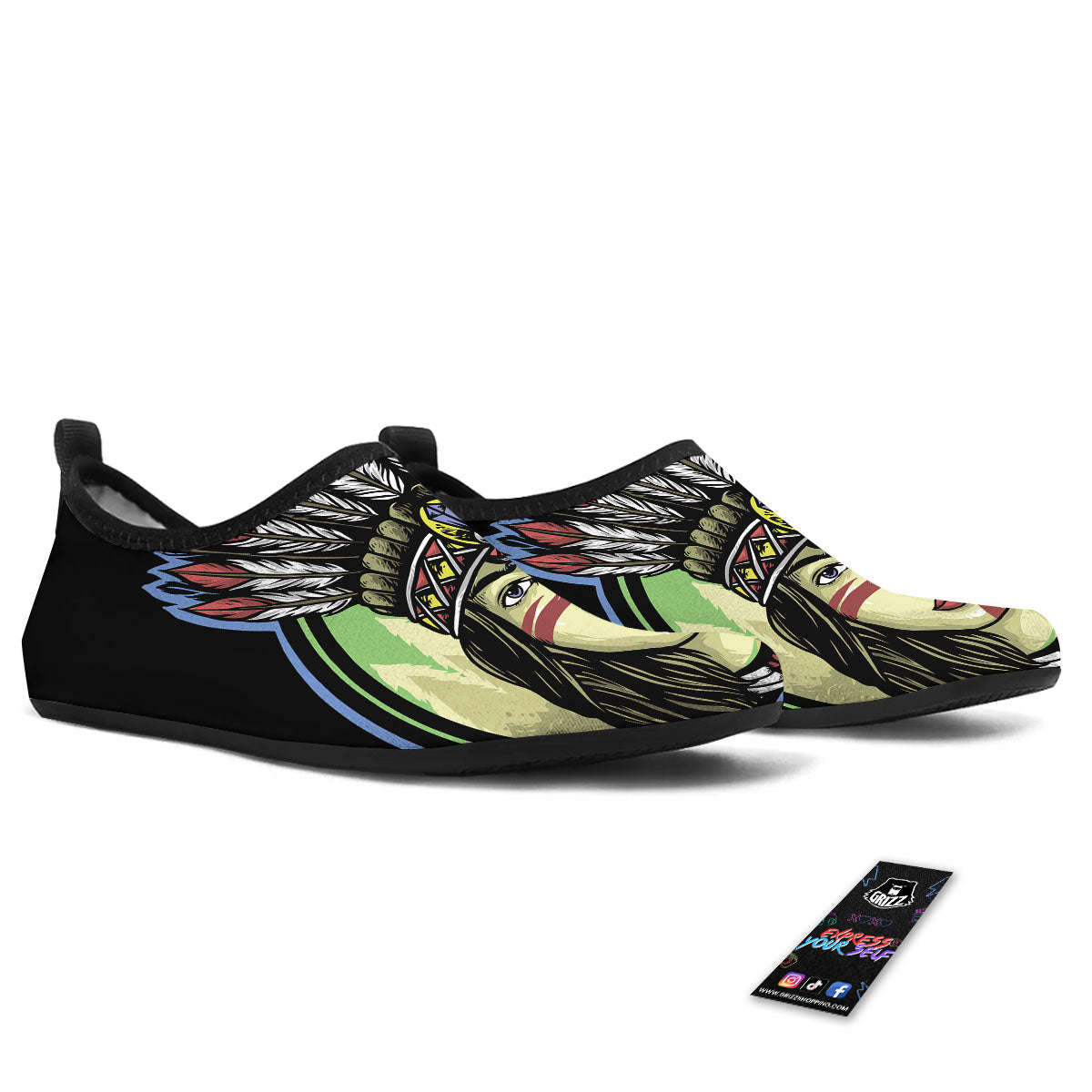 Woman Portrait Native Indian Print Water Shoes-grizzshop