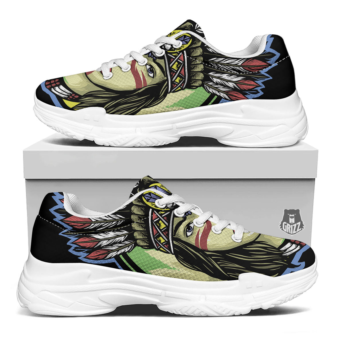 Woman Portrait Native Indian Print White Chunky Shoes-grizzshop