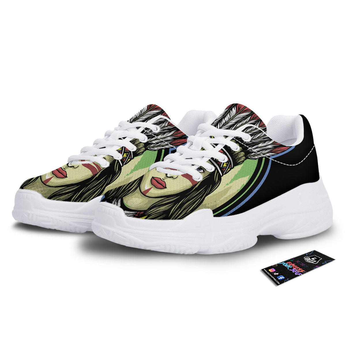 Woman Portrait Native Indian Print White Chunky Shoes-grizzshop