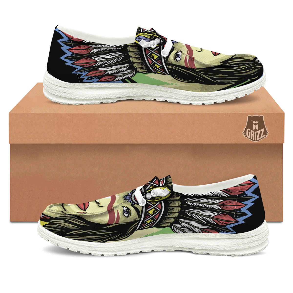 Woman Portrait Native Indian Print White Loafers-grizzshop