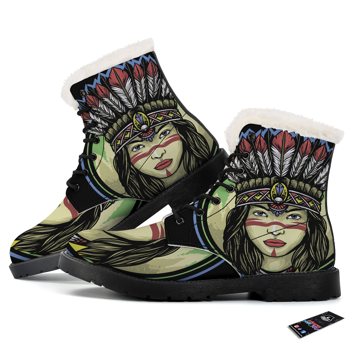 Woman Portrait Native Indian Print Winter Boots-grizzshop