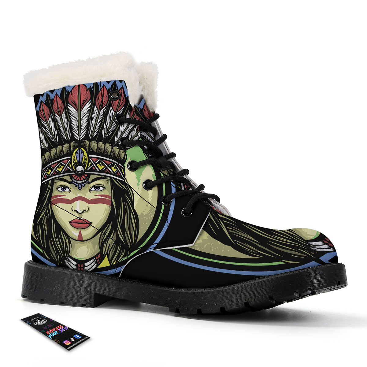 Woman Portrait Native Indian Print Winter Boots-grizzshop