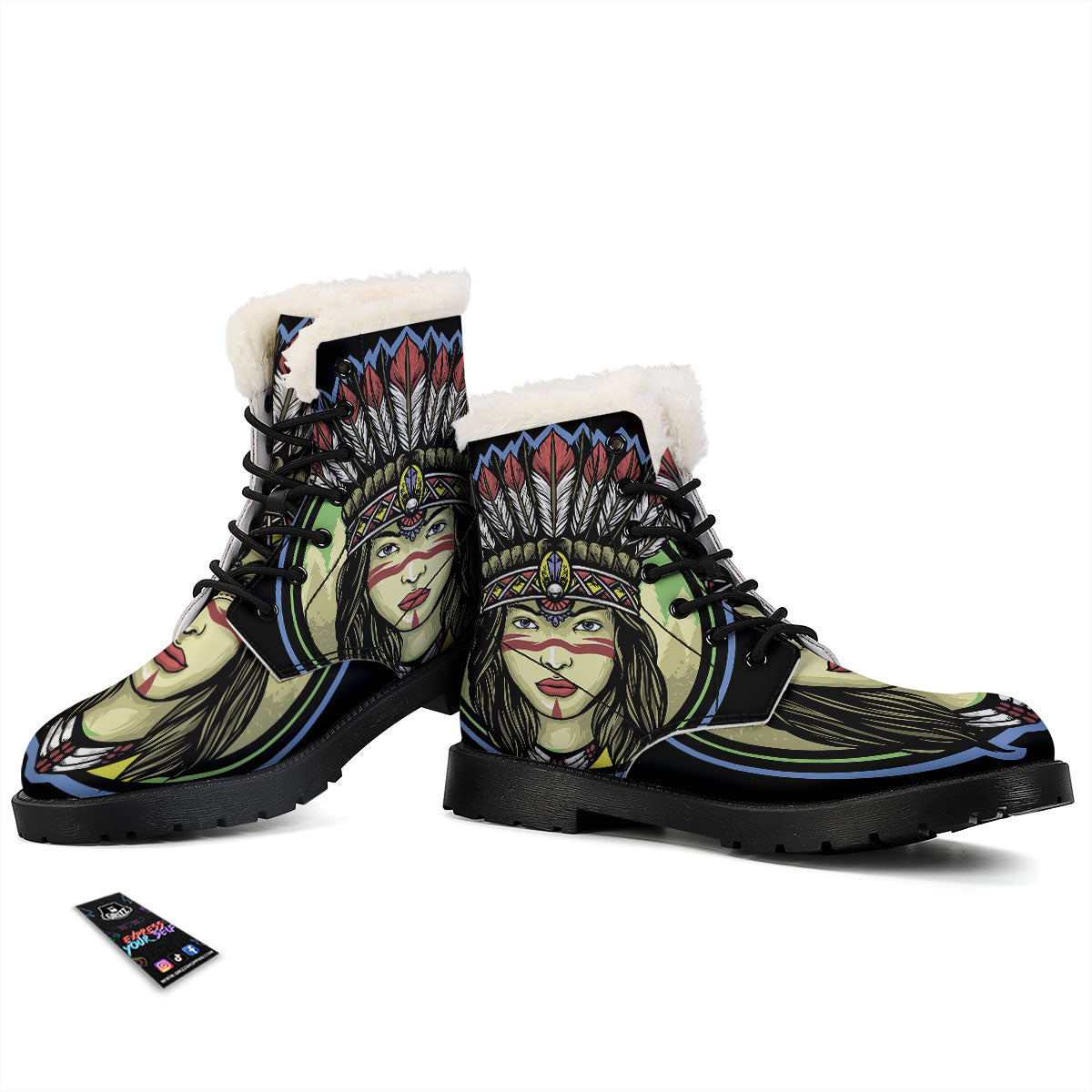 Woman Portrait Native Indian Print Winter Boots-grizzshop