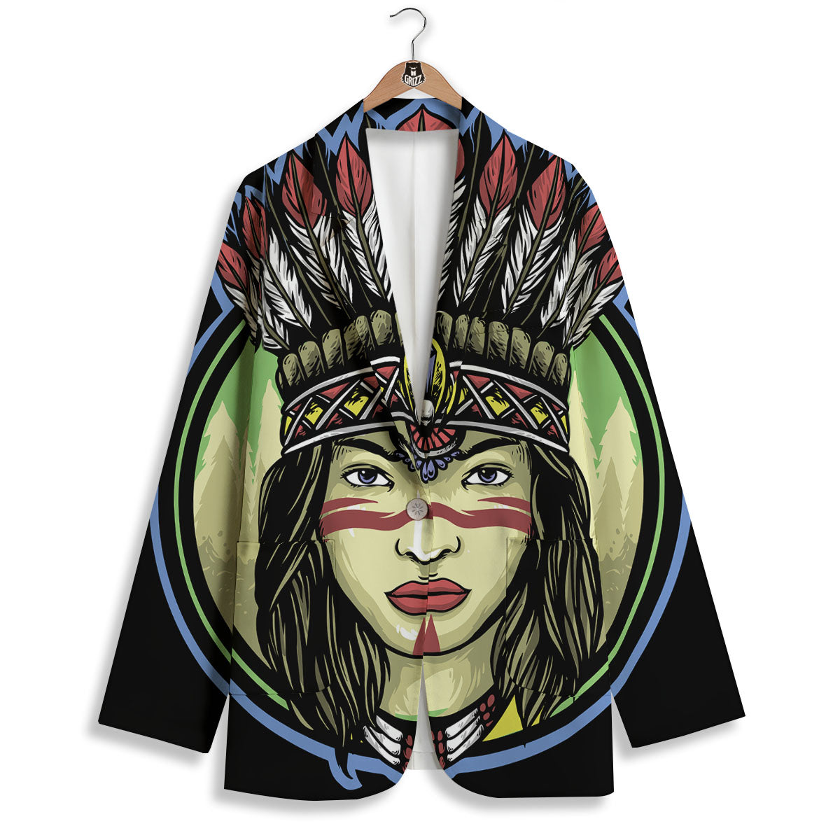 Woman Portrait Native Indian Print Women's Blazer-grizzshop