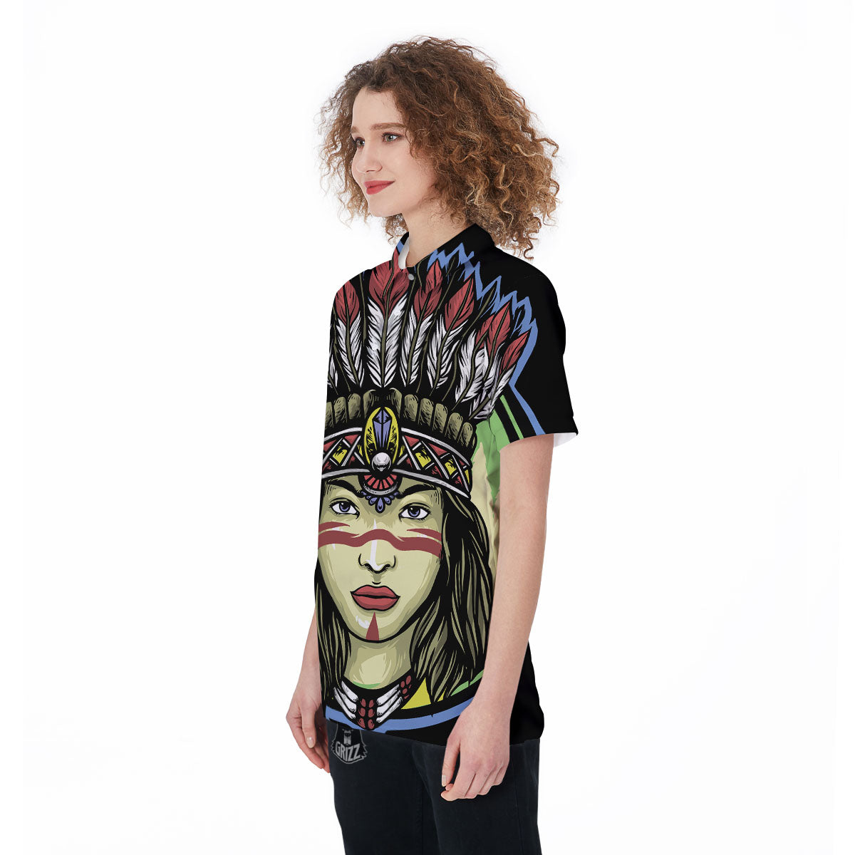 Woman Portrait Native Indian Print Women's Golf Shirts-grizzshop
