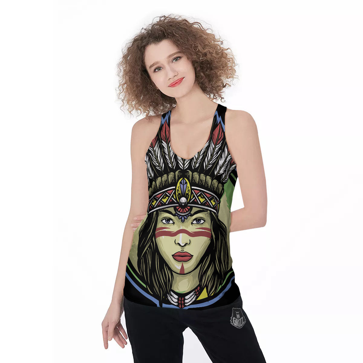 Woman Portrait Native Indian Print Women's Racerback Tank Top-grizzshop