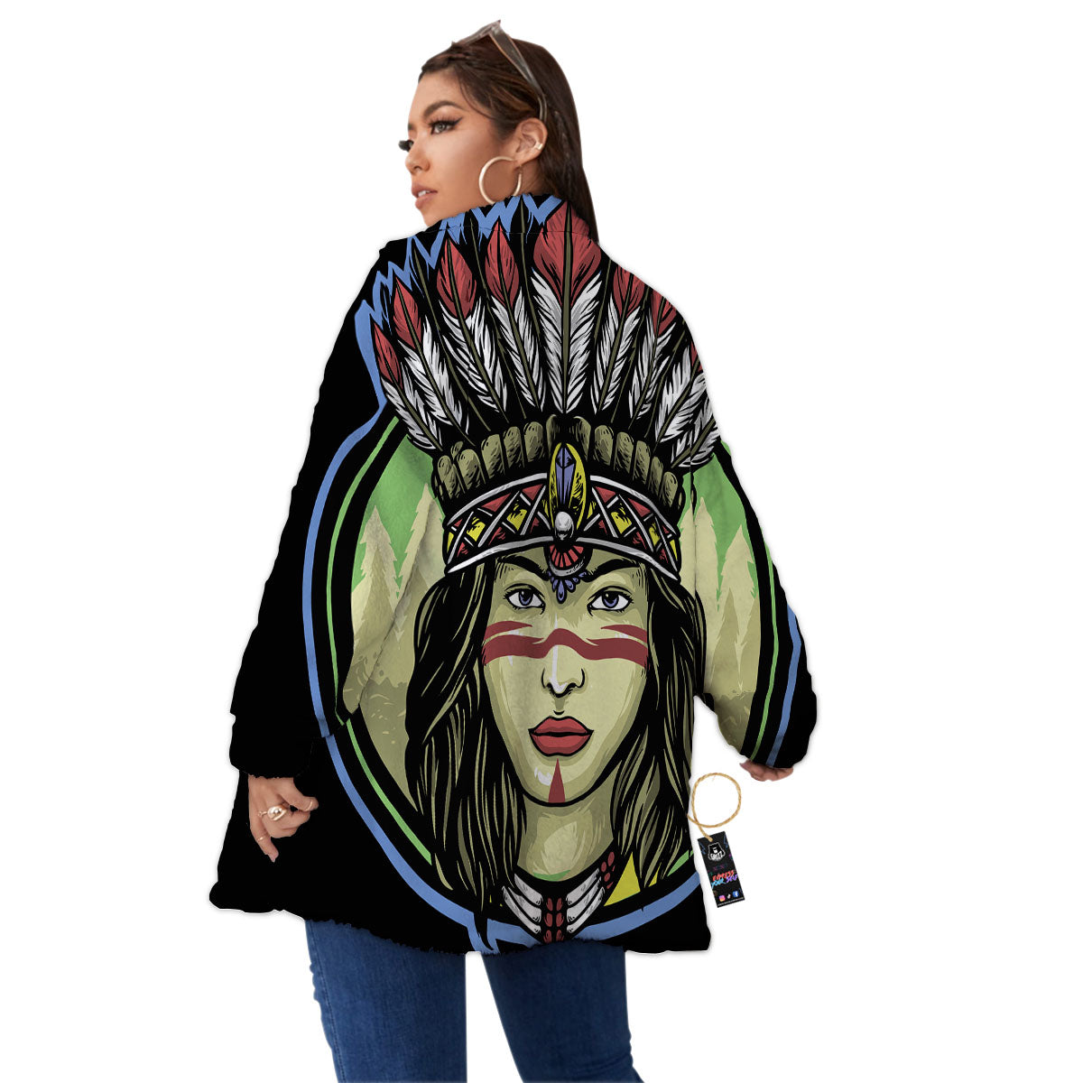 Woman Portrait Native Indian Print Women's Sherpa Jacket-grizzshop