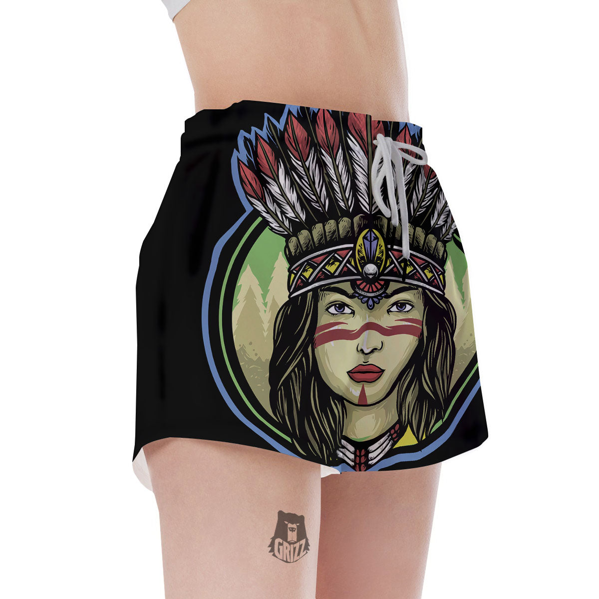 Woman Portrait Native Indian Print Women's Shorts-grizzshop