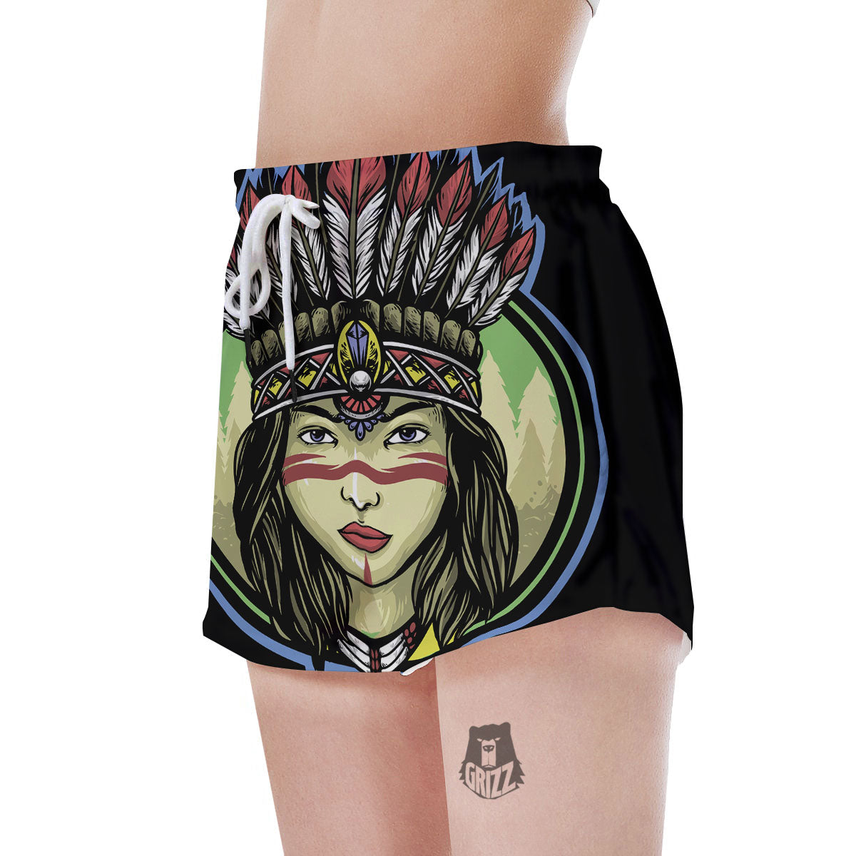 Woman Portrait Native Indian Print Women's Shorts-grizzshop
