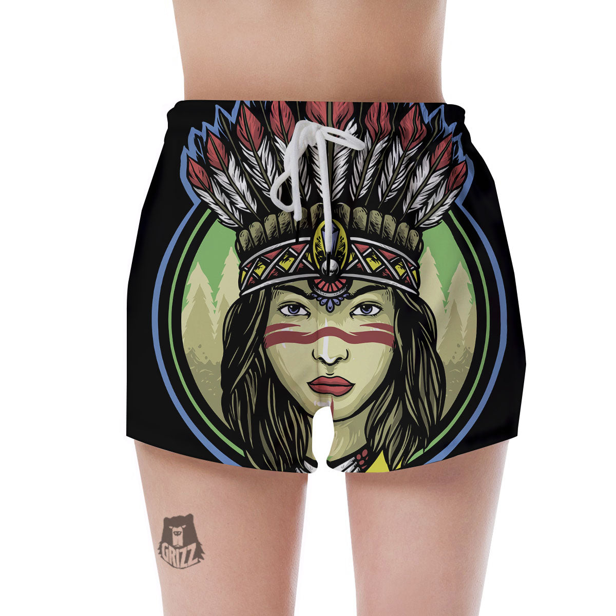 Woman Portrait Native Indian Print Women's Shorts-grizzshop