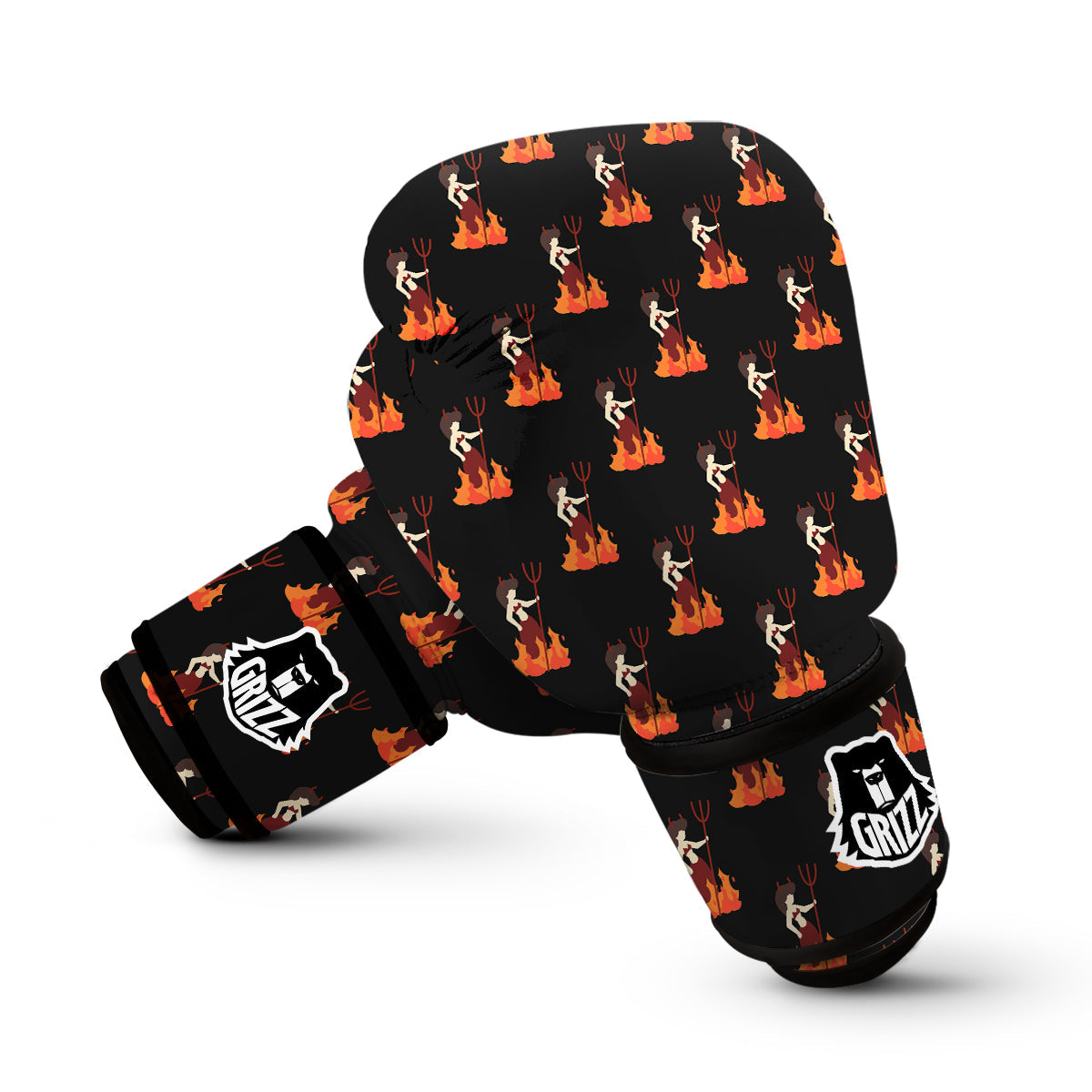 Women Devil Print Pattern Boxing Gloves-grizzshop