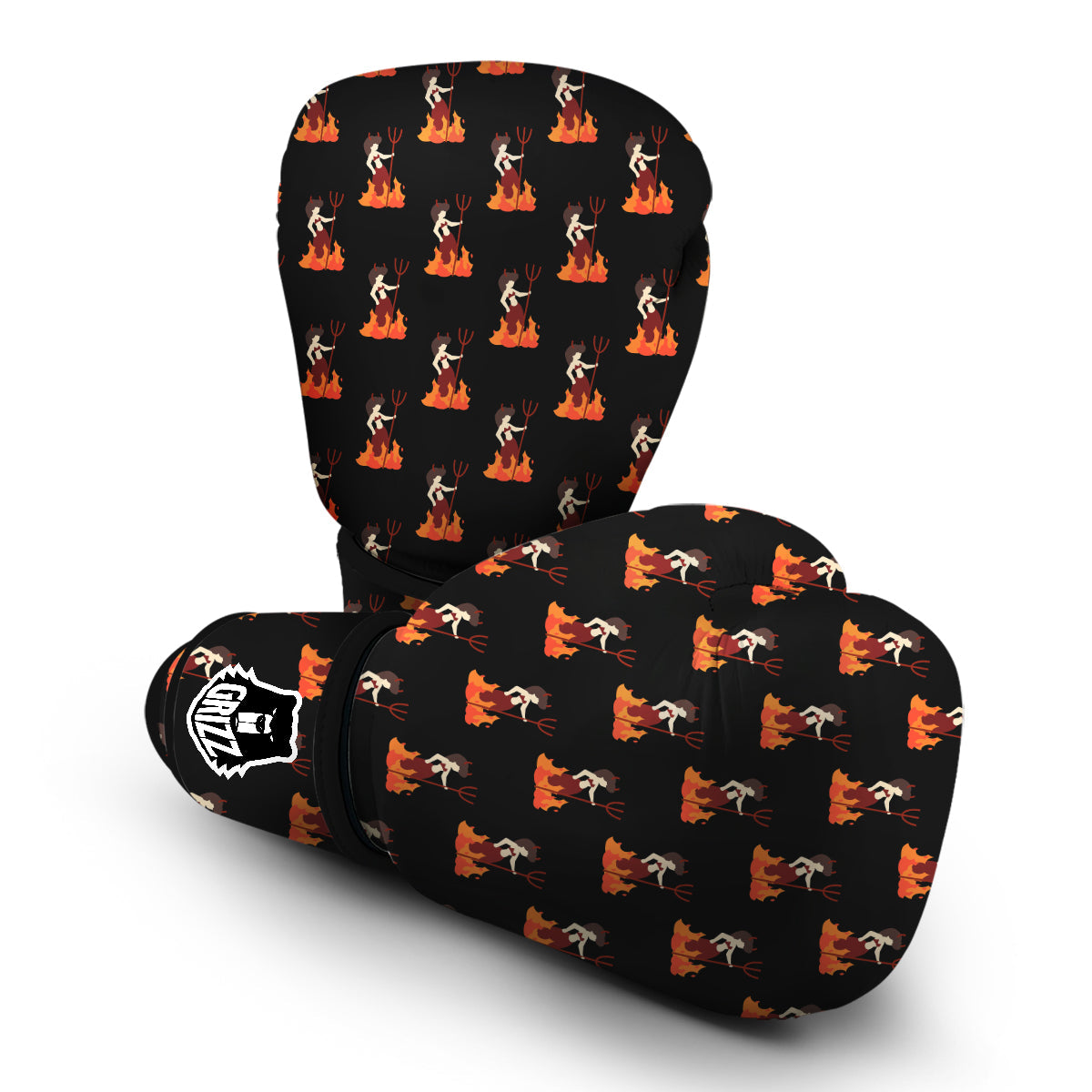 Women Devil Print Pattern Boxing Gloves-grizzshop