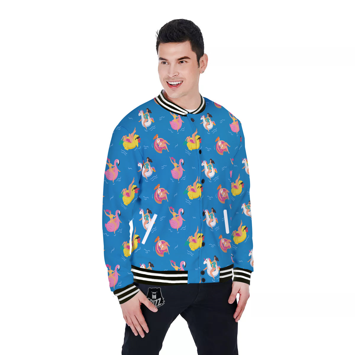 Women Swimming In The Sea Print Pattern Baseball Jacket-grizzshop