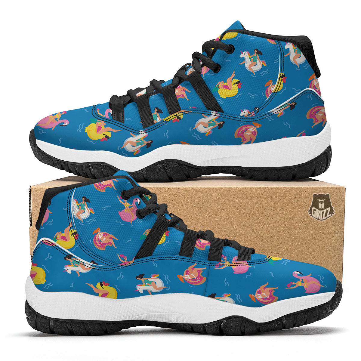 Women Swimming In The Sea Print Pattern Black Bball Shoes-grizzshop