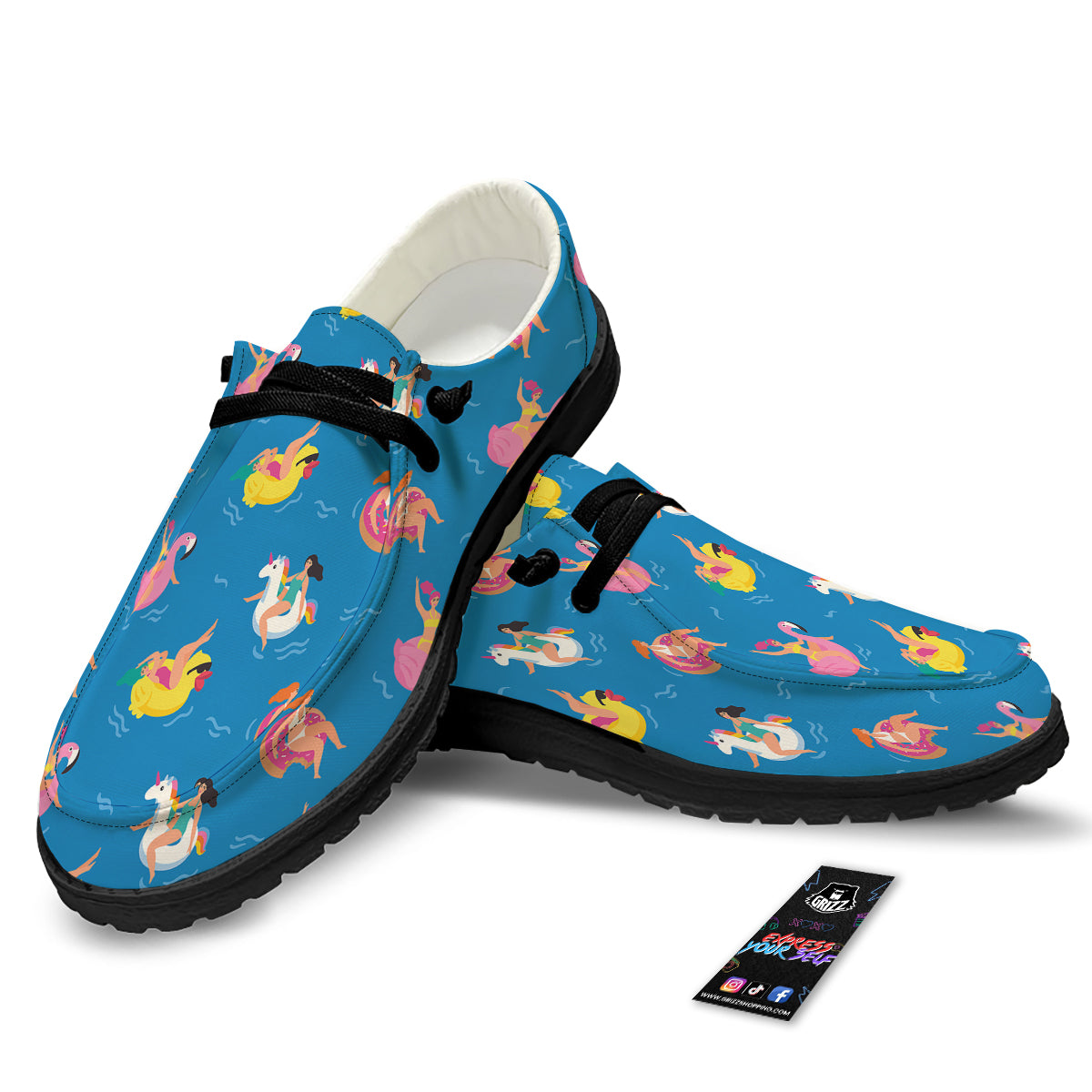 Women Swimming In The Sea Print Pattern Black Loafers-grizzshop