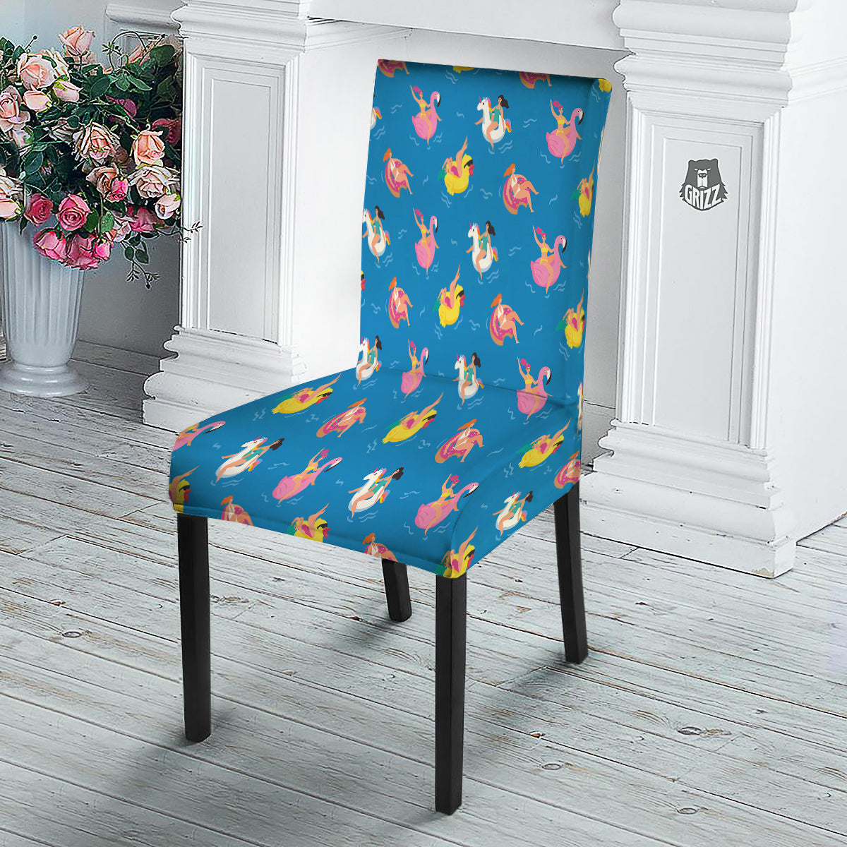 Women Swimming In The Sea Print Pattern Dining Chair Slipcover-grizzshop