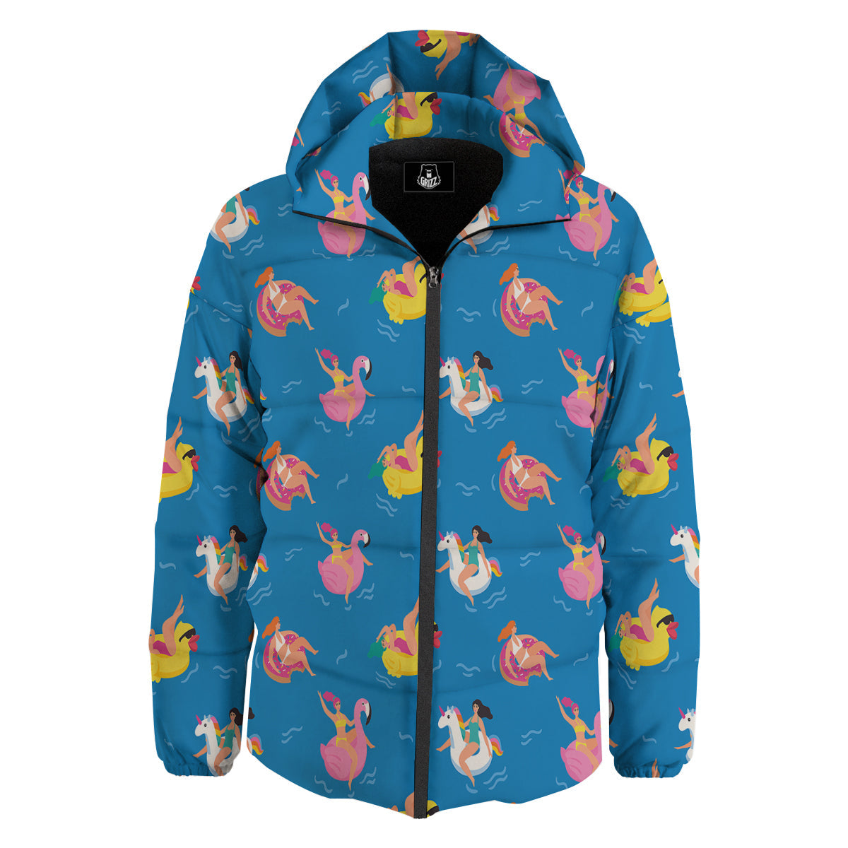Women Swimming In The Sea Print Pattern Down Jacket-grizzshop