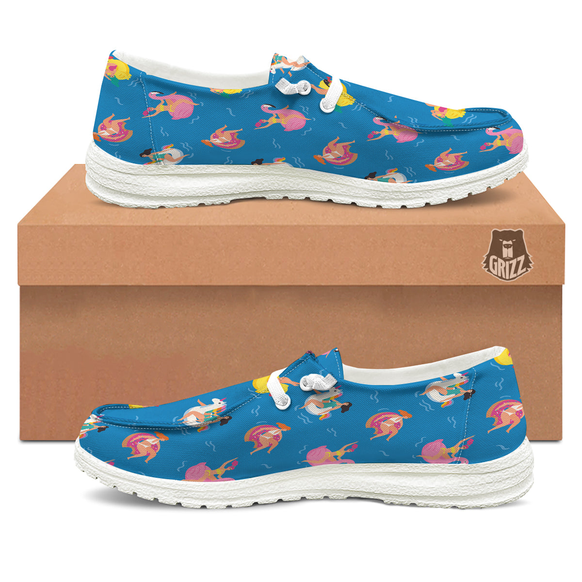 Women Swimming In The Sea Print Pattern White Loafers-grizzshop