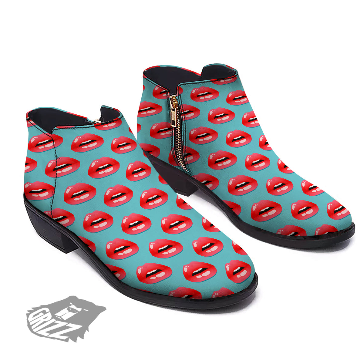Women's Lips Print Pattern Ankle Boots-grizzshop
