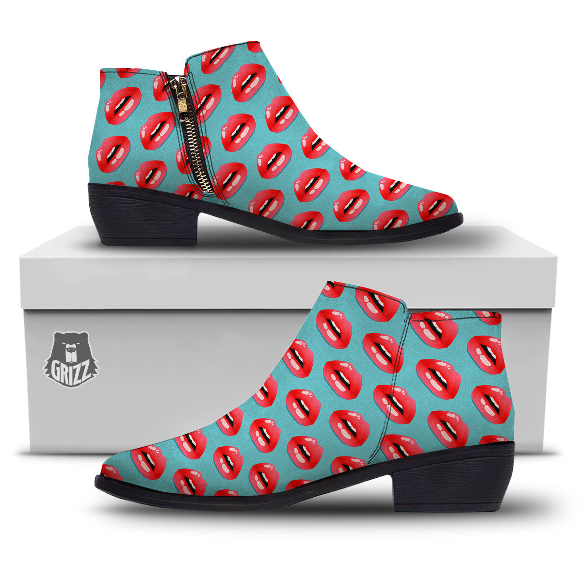 Women's Lips Print Pattern Ankle Boots-grizzshop