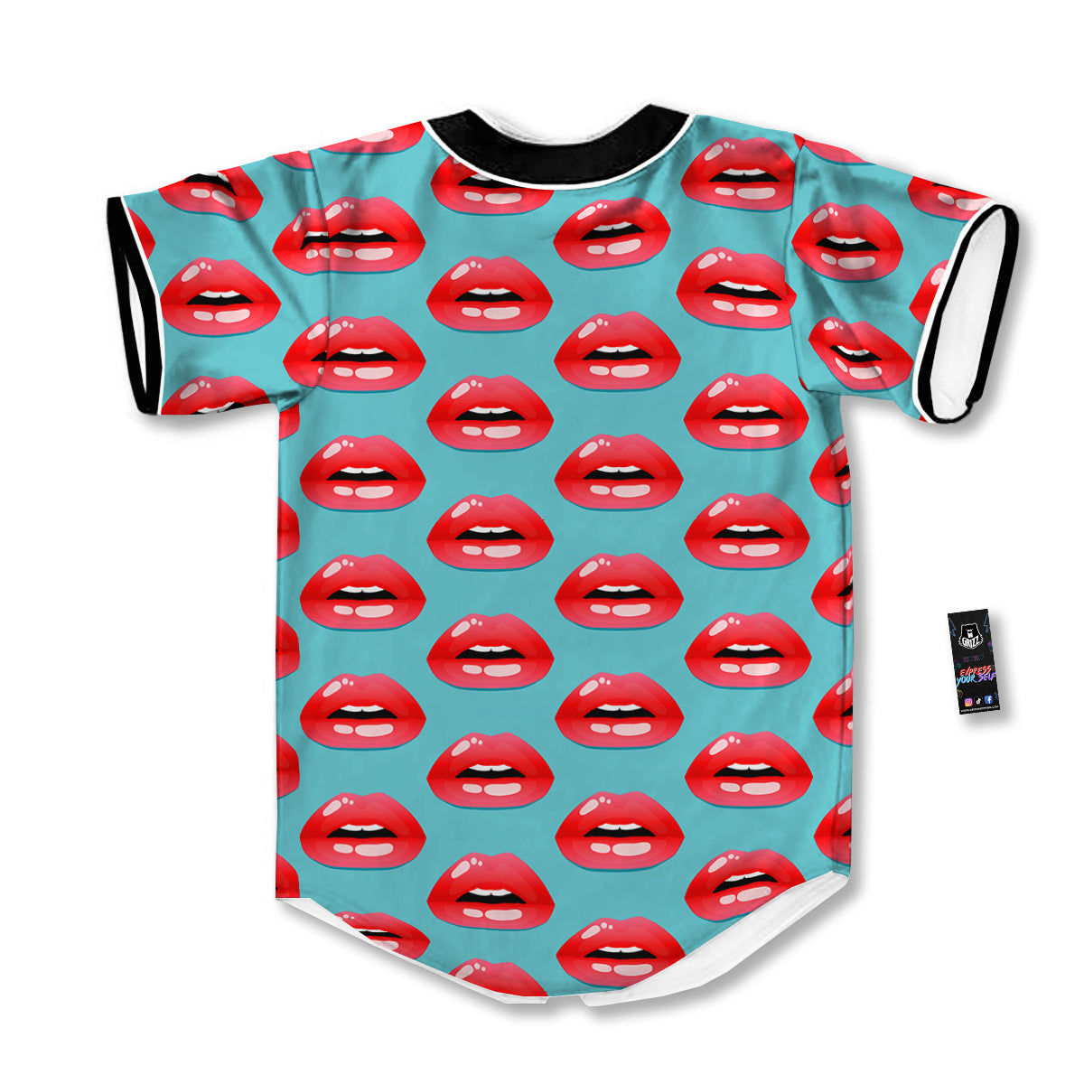 Women's Lips Print Pattern Baseball Jersey-grizzshop