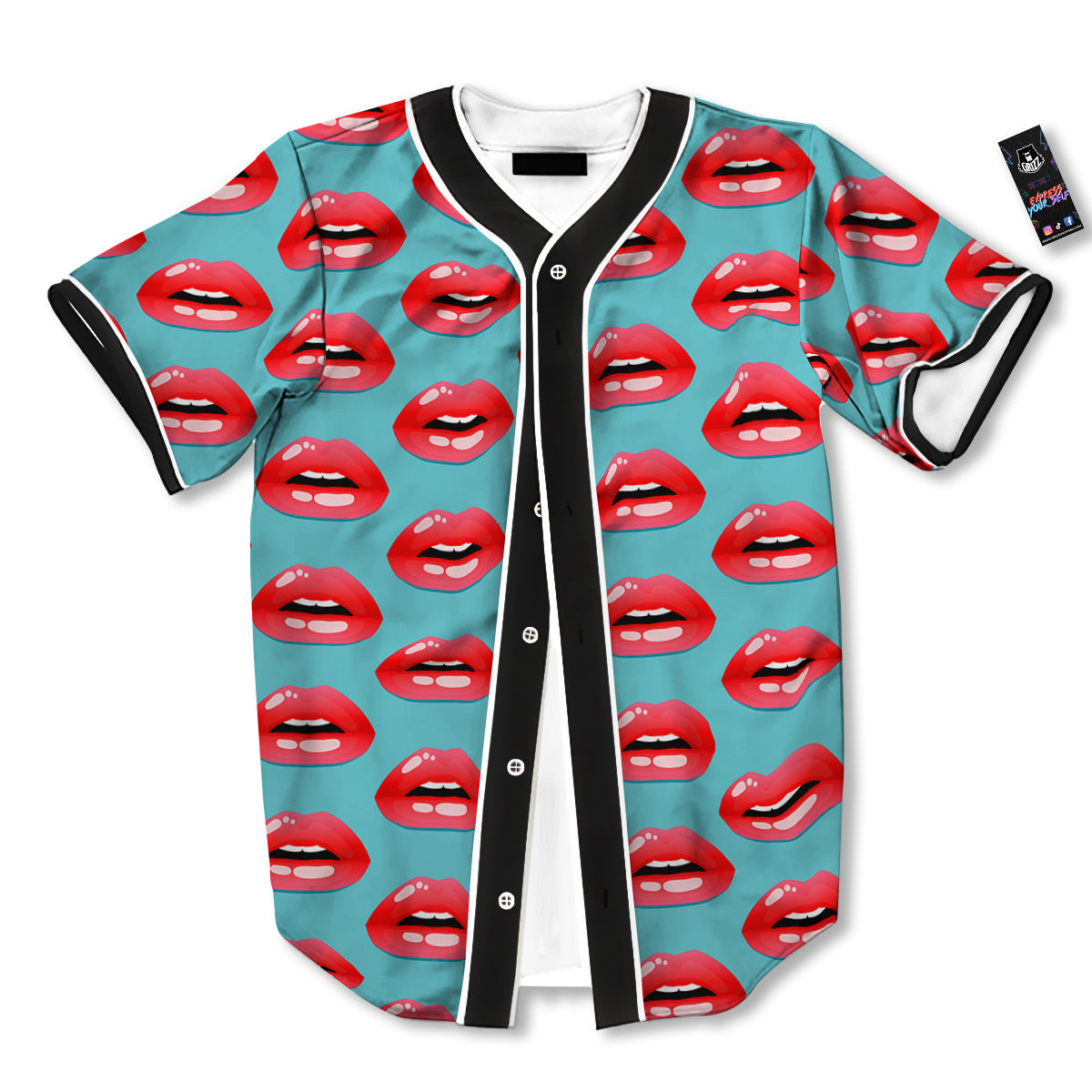 Women's Lips Print Pattern Baseball Jersey-grizzshop