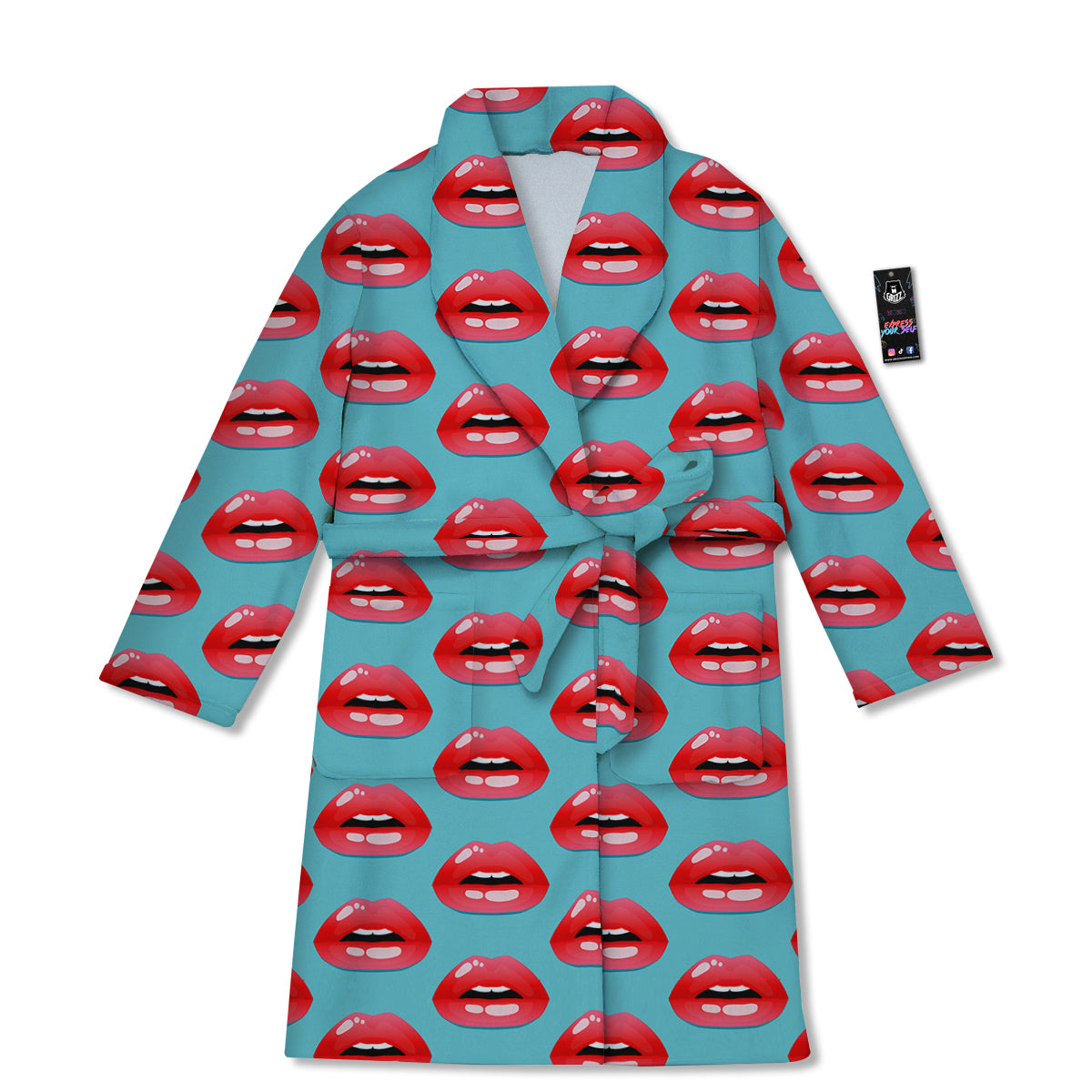 Women's Lips Print Pattern Bathrobe-grizzshop
