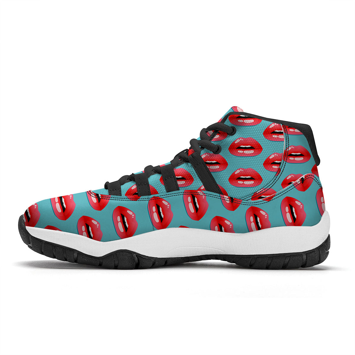 Women's Lips Print Pattern Black Bball Shoes-grizzshop