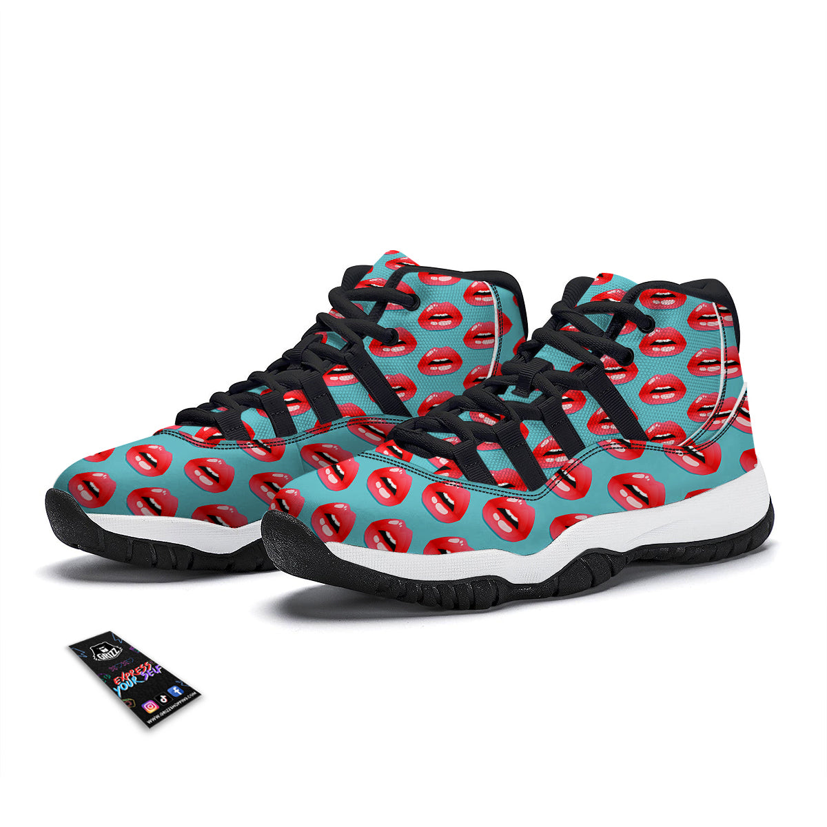 Women's Lips Print Pattern Black Bball Shoes-grizzshop
