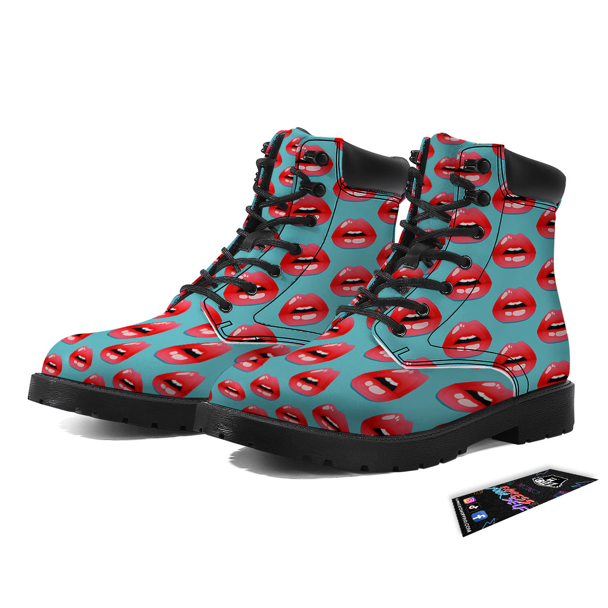 Women's Lips Print Pattern Boots-grizzshop