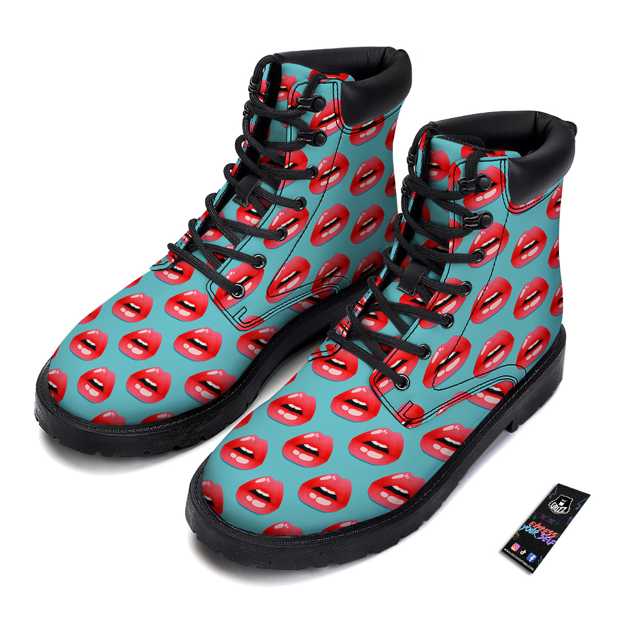Women's Lips Print Pattern Boots-grizzshop