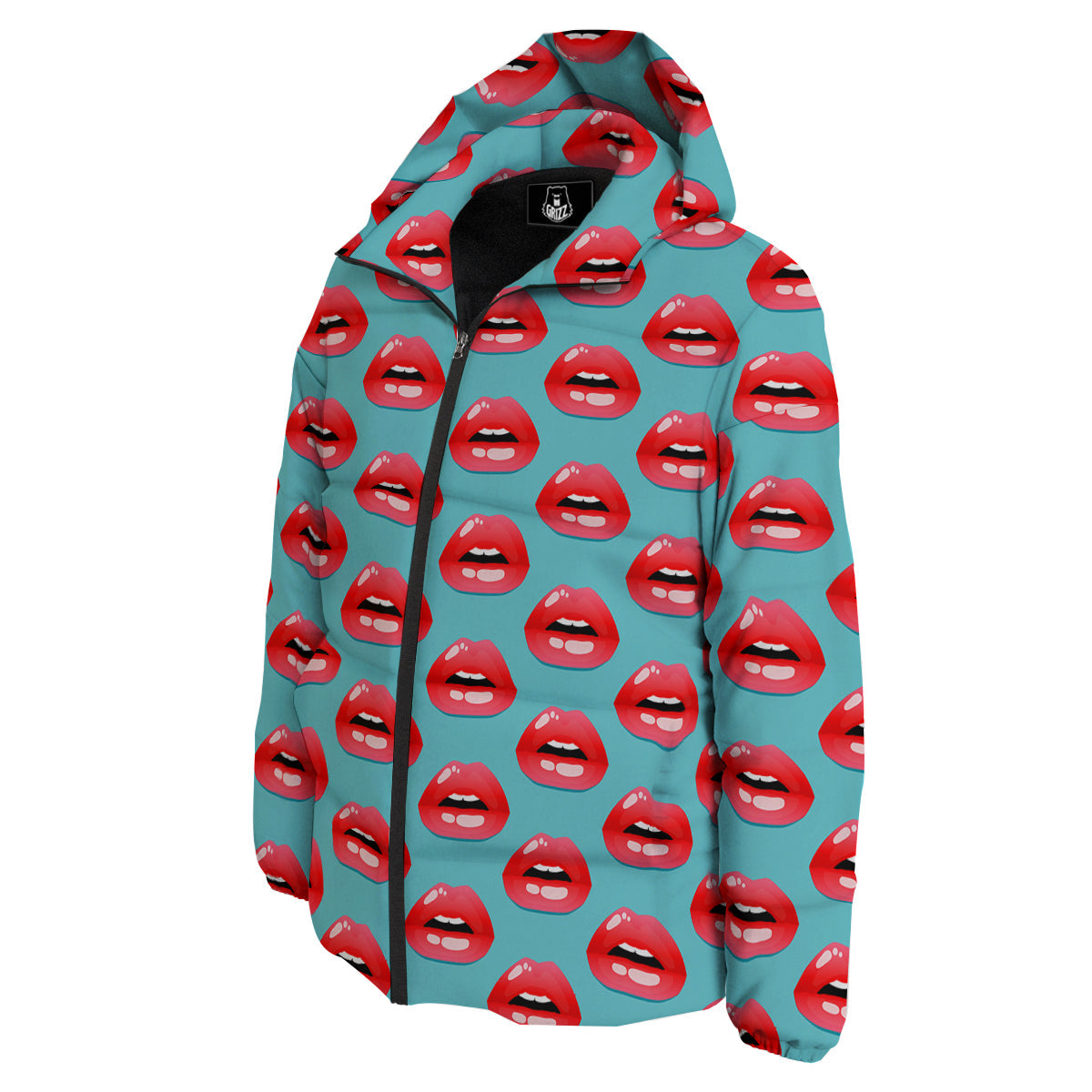 Women's Lips Print Pattern Down Jacket-grizzshop