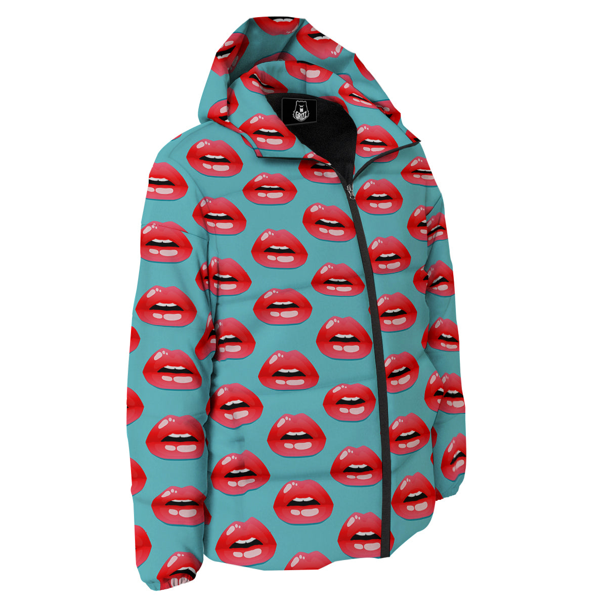 Women's Lips Print Pattern Down Jacket-grizzshop