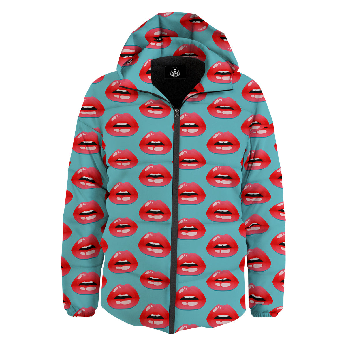 Women's Lips Print Pattern Down Jacket-grizzshop