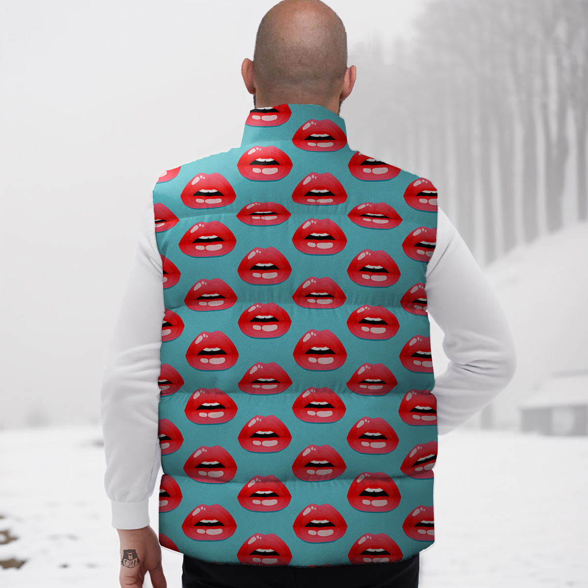 Women's Lips Print Pattern Down Vest-grizzshop
