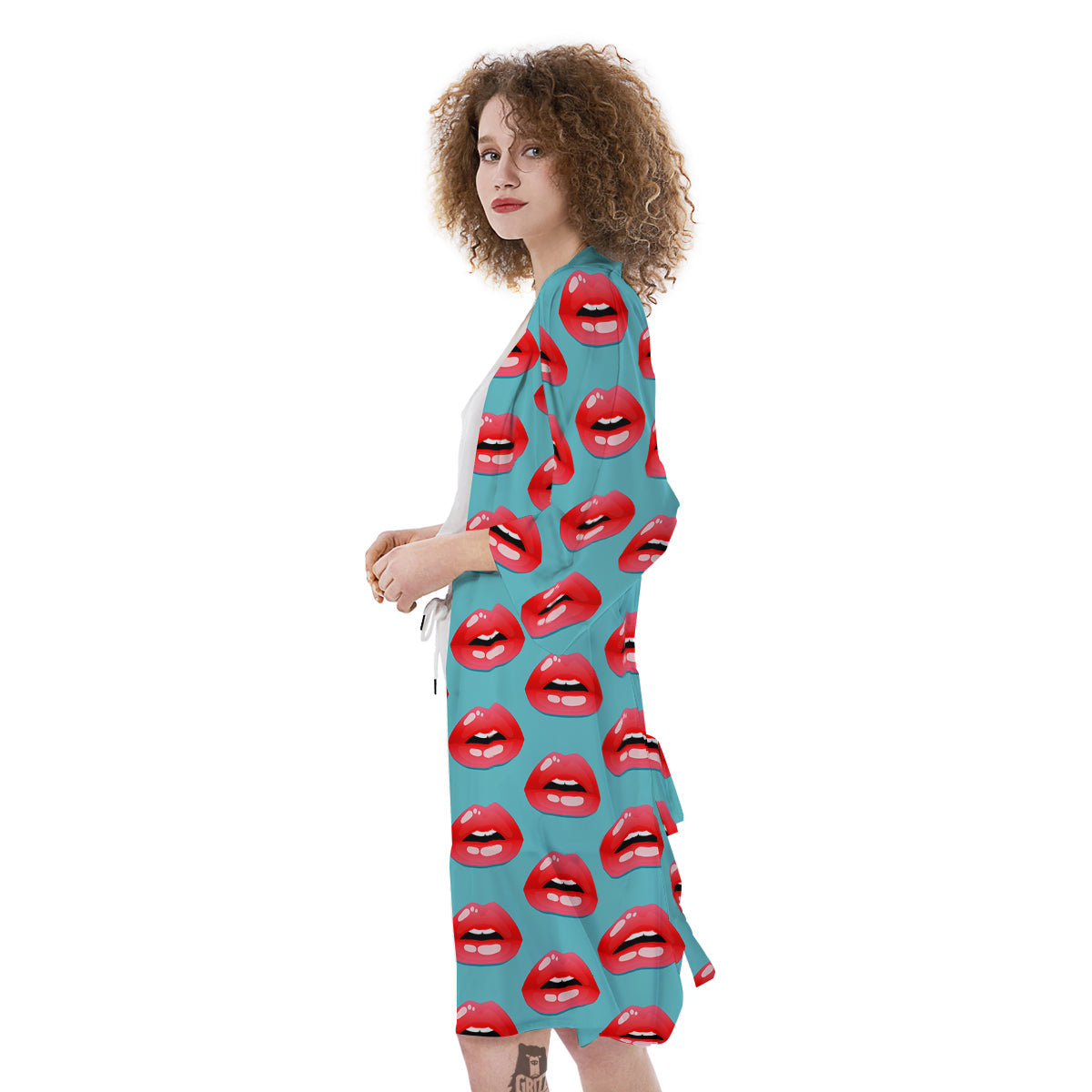 Women's Lips Print Pattern Kimono-grizzshop