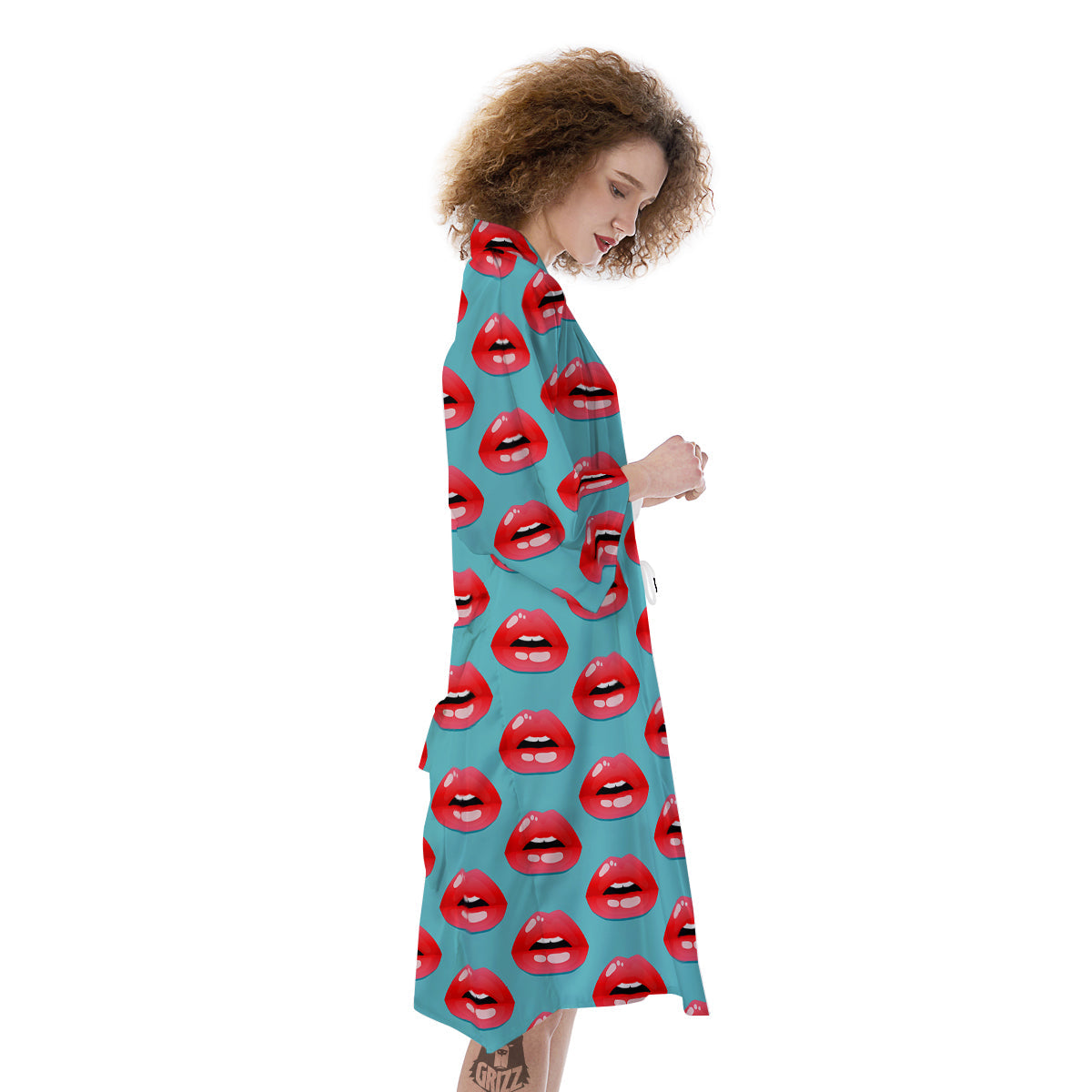 Women's Lips Print Pattern Kimono-grizzshop